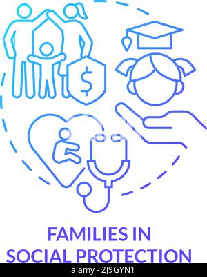 Families in social protection blue gradient concept icon Stock Vector