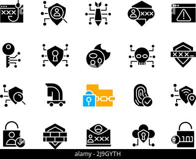 Online security black glyph icons set on white space Stock Vector