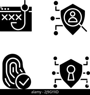 Data security and protection black glyph icons set on white space Stock Vector