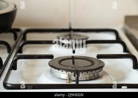White gas stove in the kitchen, gas stove, kitchen appliances, kitchen Stock Photo