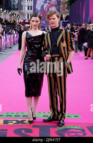 Talulah Riley left and Thomas Brodie Sangster arriving for the