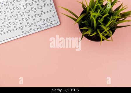 Flat lay office desk with copy space Stock Photo