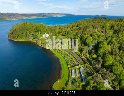 Aerial view of Inverewe Garden on North Coast 500 in Wester Ross, Scottish Highlands, Scotland, UK Stock Photo