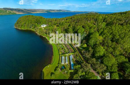 Aerial view of Inverewe Garden on North Coast 500 in Wester Ross, Scottish Highlands, Scotland, UK Stock Photo