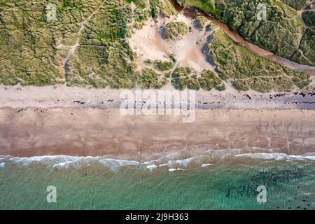 Aerial view of Big Sands Beach on North Coast 500 route, Wester Ross, Scottish Highlands, Scotland Stock Photo