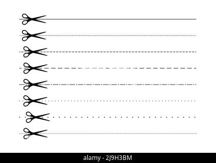 Scrissors cut dotted line with dash mark icon set. Stock Vector