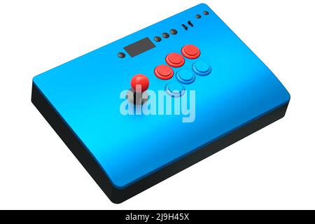 Vintage arcade stick with joystick and tournament-grade buttons on white background. 3D rendering of gaming machine and gamer workspace concept Stock Photo