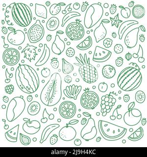 Doodle green fruits and berries set vector Stock Vector