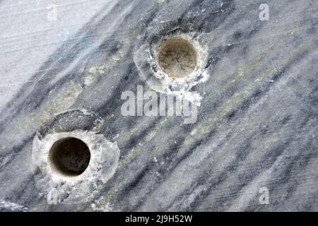 Marble as a background, drill hole Stock Photo