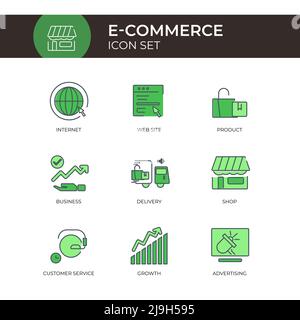 9 E-Commerce Colorful Icon Set Customizable Stroke Design Template Stock Vector
