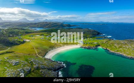 Arncroach Aerial view from drone of Lairg village, Scottish Highlands, Scotland ...