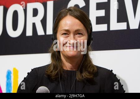 Turin, Italy. 22nd May 2022.  German writer Katerina Poladjan is guest of 2022 Torino Book Fair. Stock Photo