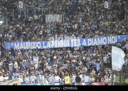 lazio Fans during SS Lazio vs Hellas Verona FC, 38° Serie A Tim 2021-22 game at Olimpic stadium in Roma, Italy, on May 21, 2022. Stock Photo
