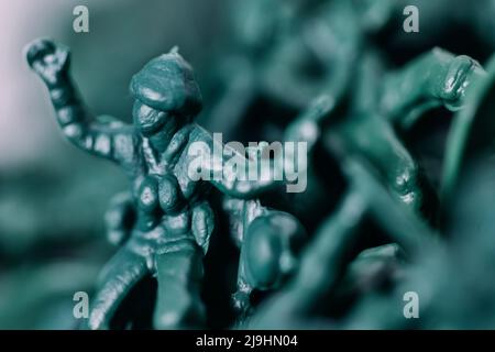Close-up of green plastic toy soldier Stock Photo
