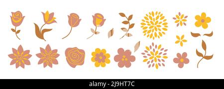 Set with flowers in a modern abstract flat style.  Stock Vector