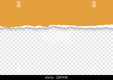 Torn paper header. Realistic vector illustration of orange torn paper with ripper edges and soft shadow on transparent background Stock Vector