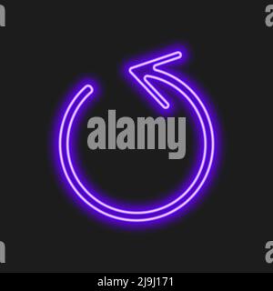Bright blue neon repeat arrow on dark background. Lightning symbol of refresh, restart, exchange, rotation. Vector realistic illustration. Stock Vector