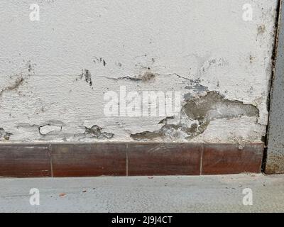 Wall with obvious traces of mold and damp that deteriorate over time. Mold dangerous for respiratory allergies. Stock Photo