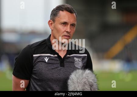 NOTTINGHAM, ENGLAND. MAY 23RD 2022. Paul Hurst, Manager of Grimsby Town is interview ahead of the Vanarama National League Play-Off match between Notts County and Grimsby Town at Meadow Lane, Nottingham. (Credit: James Holyoak/Alamy Live News) Stock Photo