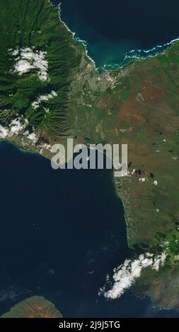 Aerial of Maui, Hawaii from Kahului to Kihei and Wailea Stock Photo