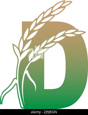 Letter D with rice plant icon illustration template vector Stock Vector