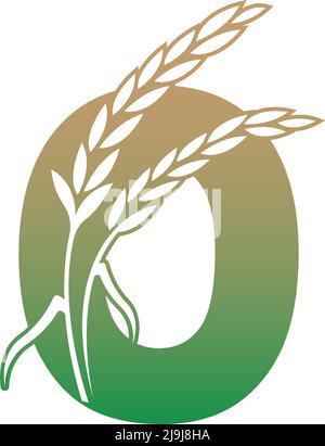 Letter O with rice plant icon illustration template vector Stock Vector