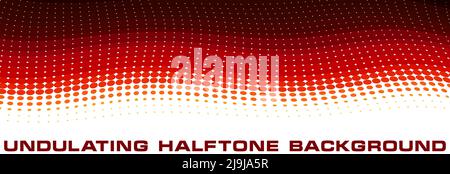 Abstract undulating red halftone background with dots. Wide vector graphic pattern Stock Vector