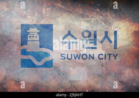 official flag of Suwon city, South Korea at cloudy sky background on ...