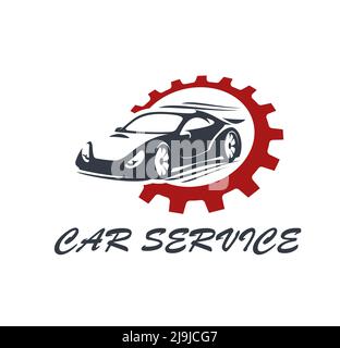 Sport car service icon, engine repair and auto mechanic garage, vector symbol. Sport cars and racing gears automotive maintenance or tuning and reparation station, racecar motors workshop icon Stock Vector