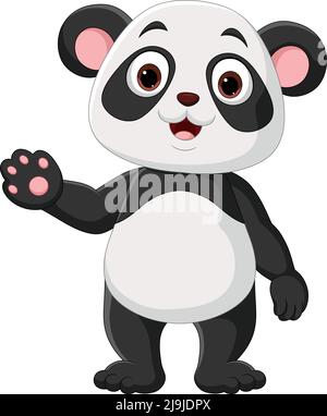 Cartoon cute little panda waving hand Stock Vector