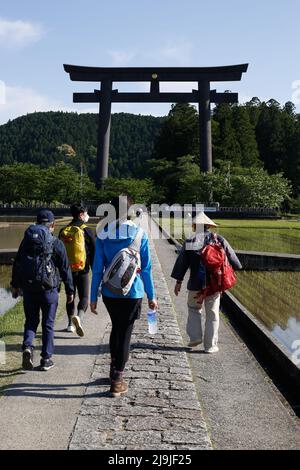 1 Hongucho Hongu, Tanabe, Wakayama, Japan, 2022/02/05 , Oyunohara, Shinto complex that flooded in 1889, leaving a torii gate amid trees famed for spri Stock Photo