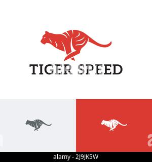 Run Tiger Silhouette Fast Quick Speed Animal Logo Stock Vector