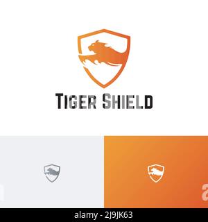 Tiger Shield Burned Flame Fire Protection Wild Animal Logo Stock Vector