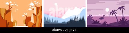 Landscapes, mountains and tropical sunset vector Stock Vector