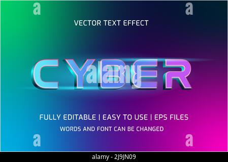 cyber text effect 3d fully editable Stock Vector