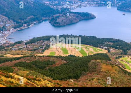 Lake Ashi and mt. Hakone in Hakone town, Japan Stock Photo