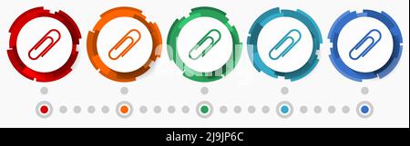 Paperclip, attach concept vector icon set, modern design abstract web buttons i n 5 color options, infographic template Stock Vector