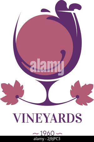Vineyards wine making logo with wine in glass Stock Vector