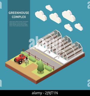 Modern greenhouse complex isometric concept with new technology symbols isolated vector illustration Stock Vector