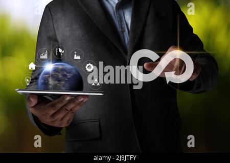 Sustainable clean energy Circular economy  Sharing renovating and recycling  green energy earth day Stock Photo