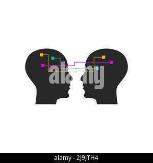 Understanding, empathy metaphor. Thinking icon. Psychology concept. Dialogue, communication logo. Two male profiles Stock Vector