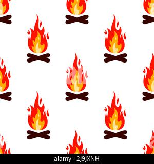 Beautiful Bonfire isolated on white background is in Seamless pattern - vector illustration Stock Vector