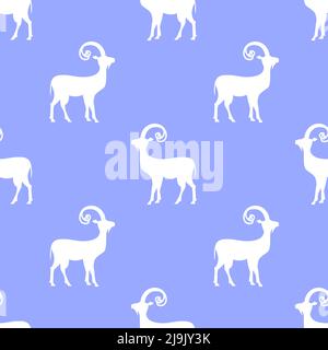Mountain Goat isolated on purple background is in Seamless pattern - vector illustration Stock Vector