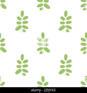 Hand drawn green leaves with branches isolated on white background is in Seamless pattern - vector illustration Stock Vector