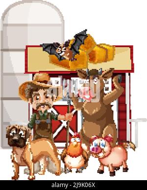 Many farm animals and farmer illustration Stock Vector Image & Art - Alamy