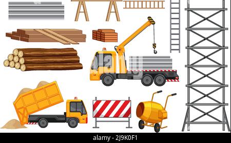 Set of construction site objects illustration Stock Vector