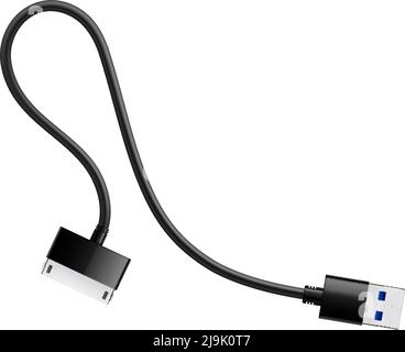 Composition with realistic image of power charge cable for mobile devices vector illustration Stock Vector