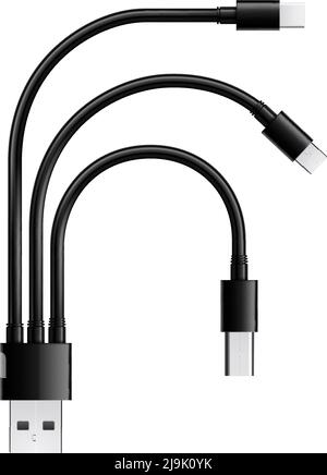 Composition with realistic image of cable adapter with multiple plugs usb types for mobile devices vector illustration Stock Vector