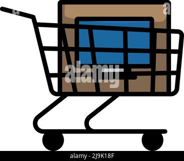 Shopping Cart With PC Icon. Editable Bold Outline With Color Fill Design. Vector Illustration. Stock Vector