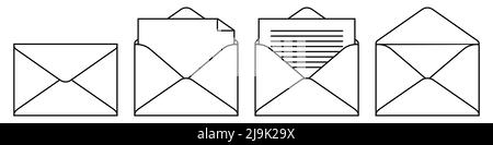 Mail web icon vector set. E-mail, letter, or document in a white envelope isolated on background. Stock Vector